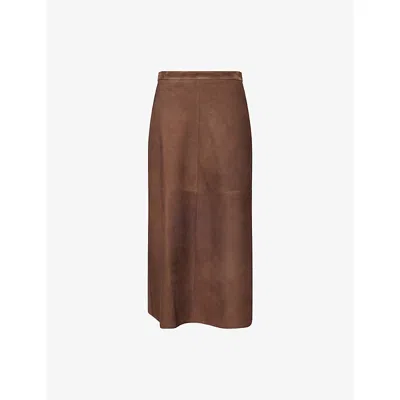 's Max Mara Womens Cipria Flared Suede Midi Skirt Dark Brown