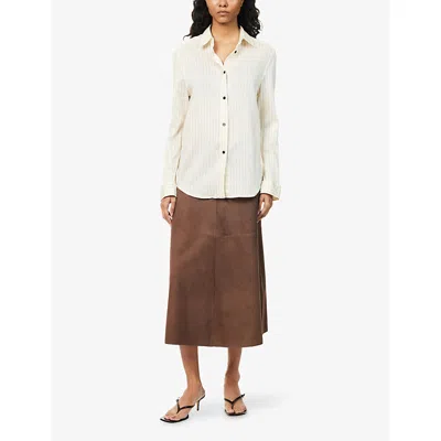 's Max Mara Womens Cipria Flared Suede Midi Skirt Dark Brown