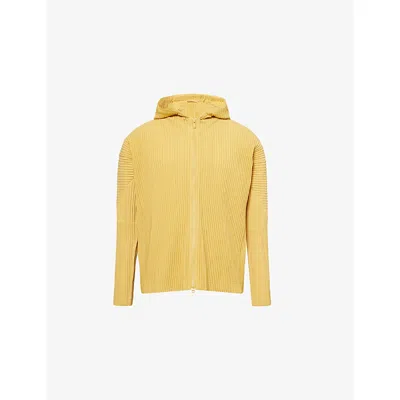 Issey Miyake Ns June Zip-up Pleated Knitted Hoody Wall Yellow In Yellow