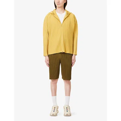 Issey Miyake Ns June Zip-up Pleated Knitted Hoody Wall Yellow In Yellow