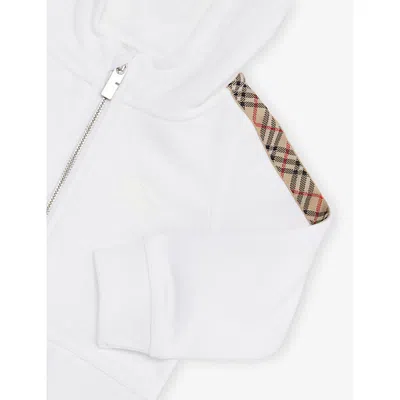 Burberry Elin Checked-trim Hooded Cotton Sweatshirt 6-24 Months Whit In White