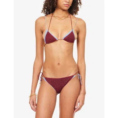 Oseree Womens Lumière Rose Two-piece Metallic Bikini Set Crystal