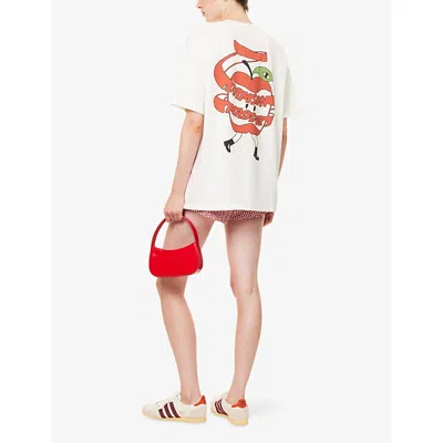 Damson Madder Womens Apple Peel Graphic-print Cotton-jersey T-shirt Ecru In White