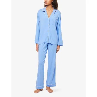 Eberjey Womens Gisele Piped-trim Stretch-jersey Pyjamas Cornflower Blue/white In Blue