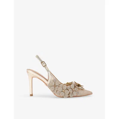 Carvela Womens Petalo Floral-appliqué Metallic-woven Slingback Courts Gold Eur 39 / 6 Uk