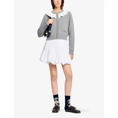 Sandro Womens Contrast-collar Button-down Knitted Cardigan Grey
