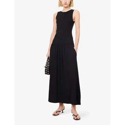 Me And Em And Em Womens Ribbed-waist Pleated Stretch-woven Maxi Skirt Black