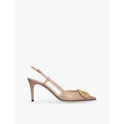 Valentino Womens Vlogo 80 Crystal-embellished Leather Slingback Courts Pink Eur 38/5 Uk