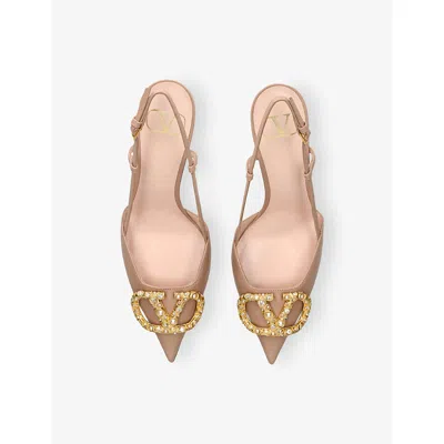 Valentino Womens Vlogo 80 Crystal-embellished Leather Slingback Courts Pink Eur 38/5 Uk