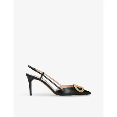 Valentino Sling Back Vlogo Signature T. 80 Vintage Brass Logo Jewel In Black