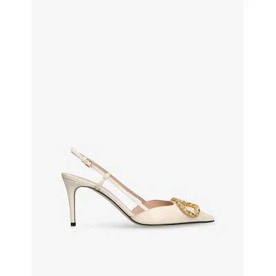Valentino Garavani Vlogo Signature Slingback Calfskin Pump With Jewel Logo 80mm Woman Ivory 42