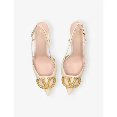 Valentino Garavani Vlogo Signature Slingback Calfskin Pump With Jewel Logo 80mm Woman Ivory 42