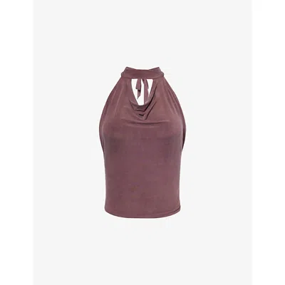 Peachy Den Womens Kylie Halterneck Stretch-woven Top Mahogany