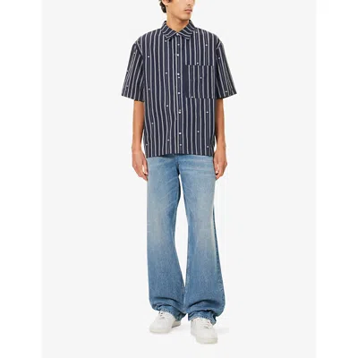 The Couture Club Mens Logo-emblem Striped Cotton-blend Shirt Navy In Blue