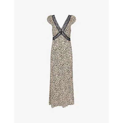Rixo London Womens Iggy Leopard-print Woven Midi Dress Sun Leo Tan