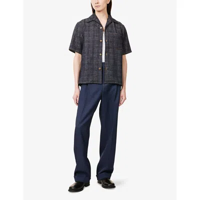 Burberry Mens Spread-collar Cotton Denim Shirt Indigo Ip Check Xs In Purple