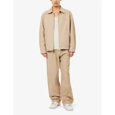Tommy Hilfiger Mens The Apxgp Collection Embroidered-text Cotton Jacket Camel In Neutral