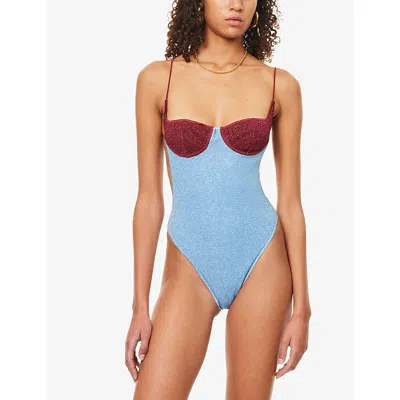Oseree Womens Lumiere Bi-colour One-piece Swimsuit Crystal - Burgundy In Blue