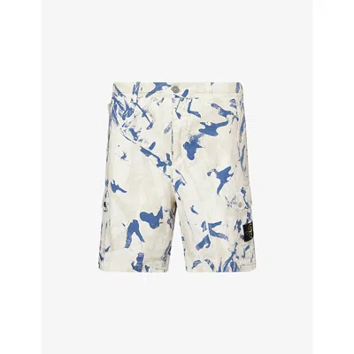 Stone Island Mens Camo Graphic-print Logo-patch Stretch-cotton Shorts Desert In White