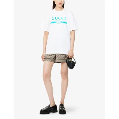 Gucci Womens Monogram Relaxed-fit Silk Shorts Camel Ebony Mc In Brown