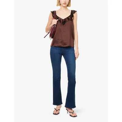 Paige Womens Effy Ruffled Silk-blend Top Tamarind In Brown