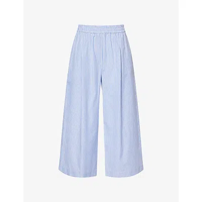 Weekend Max Mara Omens Fleur Striped Cotton-poplin Trousers Light Blue In Blue