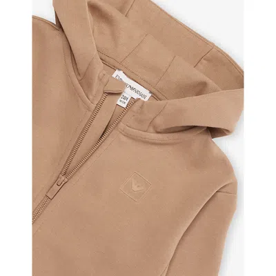 Emporio Armani Logo-embroidered Regular-fit Cotton-jersey Tracksuit 9-36 Months Fungi In Brown