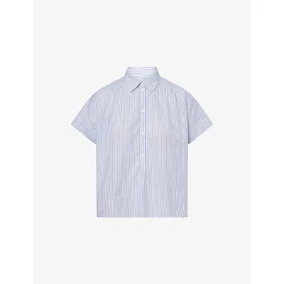 Me And Em And Em Womens Striped Short-sleeves Cotton-poplin Blouse Chambray Blue/soft W