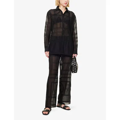 Totême Womens Monogram-crochet Wide-leg Cotton And Silk Trousers Black
