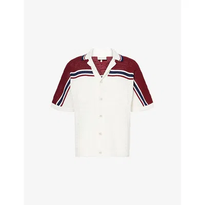 The Couture Club Mens Colour Block Crochet Knitted Top Burgundy In White