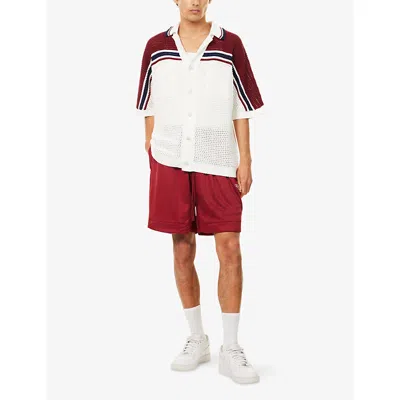 The Couture Club Mens Colour Block Crochet Knitted Top Burgundy In White