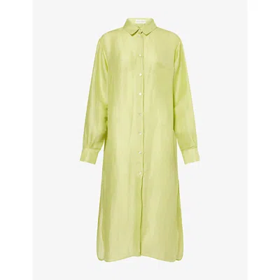 Olivia Von Halle Womens Phoebe Celery Silk-linen Shirt Dress In Green