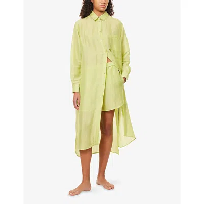 Olivia Von Halle Womens Phoebe Celery Silk-linen Shirt Dress In Green