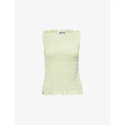 Amy Lynn Womens Sonya Shirred Cotton-poplin Top Multi In White