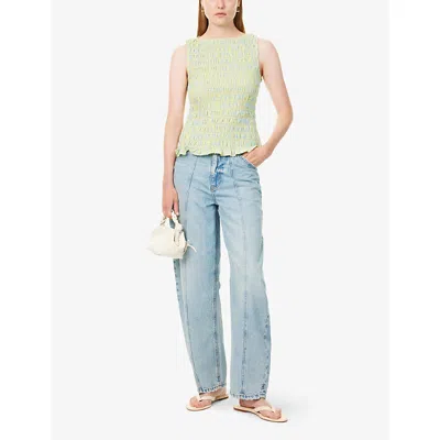 Amy Lynn Womens Sonya Shirred Cotton-poplin Top Multi In White