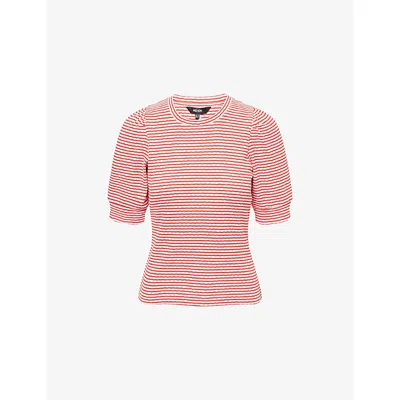 Me And Em And Em Womens Striped Puffed-sleeves Cotton-knit T-shirt Lipstick Red/soft Wh