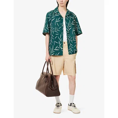 Jacquemus Leaf Print Short Sleeve Shirt With Pocket In Green