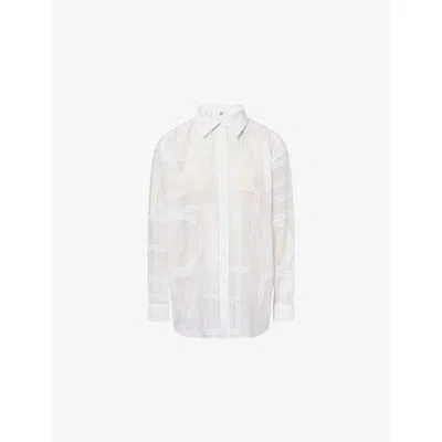 Totême Womens Monogram-crochet Relaxed-fit Cotton And Silk Shirt White In White