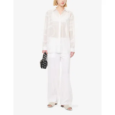 Totême Womens Monogram-crochet Relaxed-fit Cotton And Silk Shirt White In White