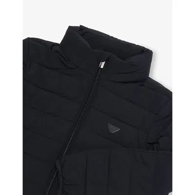 Emporio Armani Logo-embroidered Quilted Down Jacket 4-16 Years Iconico 0920 Blu Nav In Black