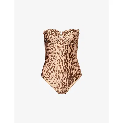 Zimmermann Womens Cascadian Balconette Leopard Swimsuit Tan Leopard