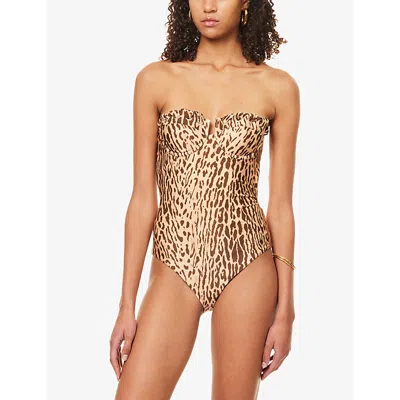 Zimmermann Womens Cascadian Balconette Leopard Swimsuit Tan Leopard
