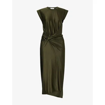 Rabanne Womens Draped Cap-sleeves Stretch-woven Midi Dress New Kaki In Green