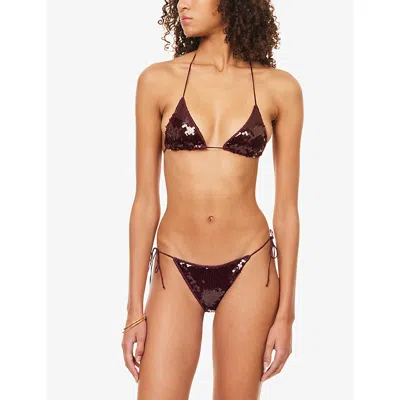 Oseree Womens Marylin Micro Sequin Bikini Set Burgundy