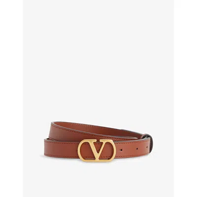 Valentino Womens Vlogo Signature Leather Belt Deep Caramel In Brown