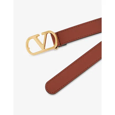 Valentino Womens Vlogo Signature Leather Belt Deep Caramel In Brown