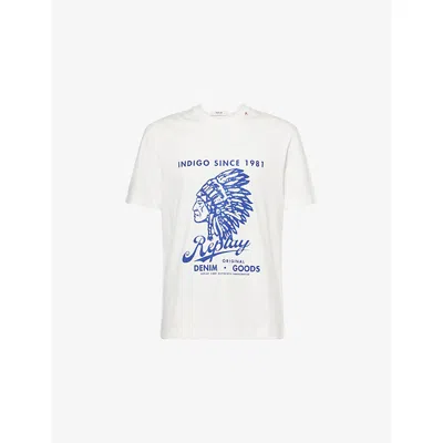 Replay Mens Graphic-print Relaxed Cotton-jersey T-shirt Natural White In White