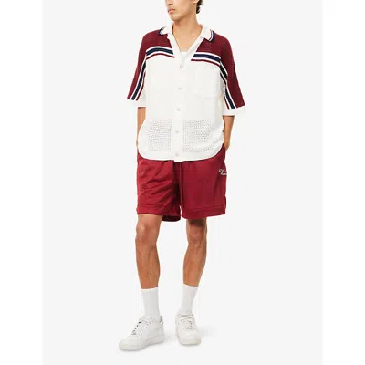 The Couture Club Mens Airtex Embroidered-text Breathable Woven Shorts Burgundy In Burgundy