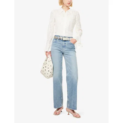 Paige Womens Tahoma Floral-embroidery Silk Shirt White