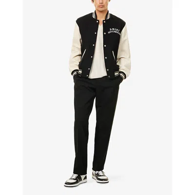 Amiri Mens Hollywood Embroidered-text Wool-leather Blend Bomber Jacket Black Xl In Black